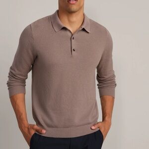 Rhône Resolve Pique Long Sleeve Sweater Polo Men's Foggy Taupe